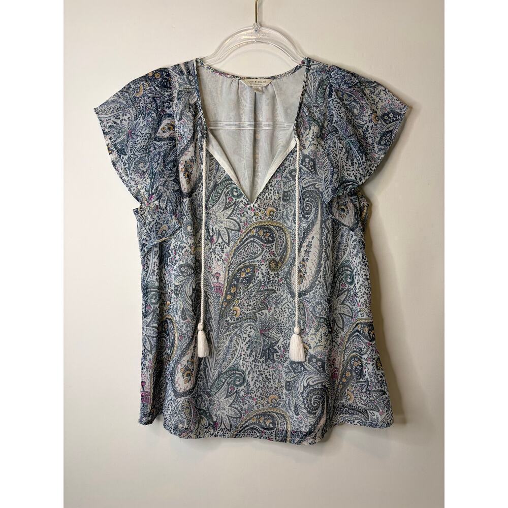 Lucky Brand Emilia Paisley Print Flutter Sleeve Blouse Top Size Small